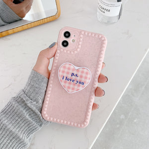Pink heart phone case with Gingham Pop Socket