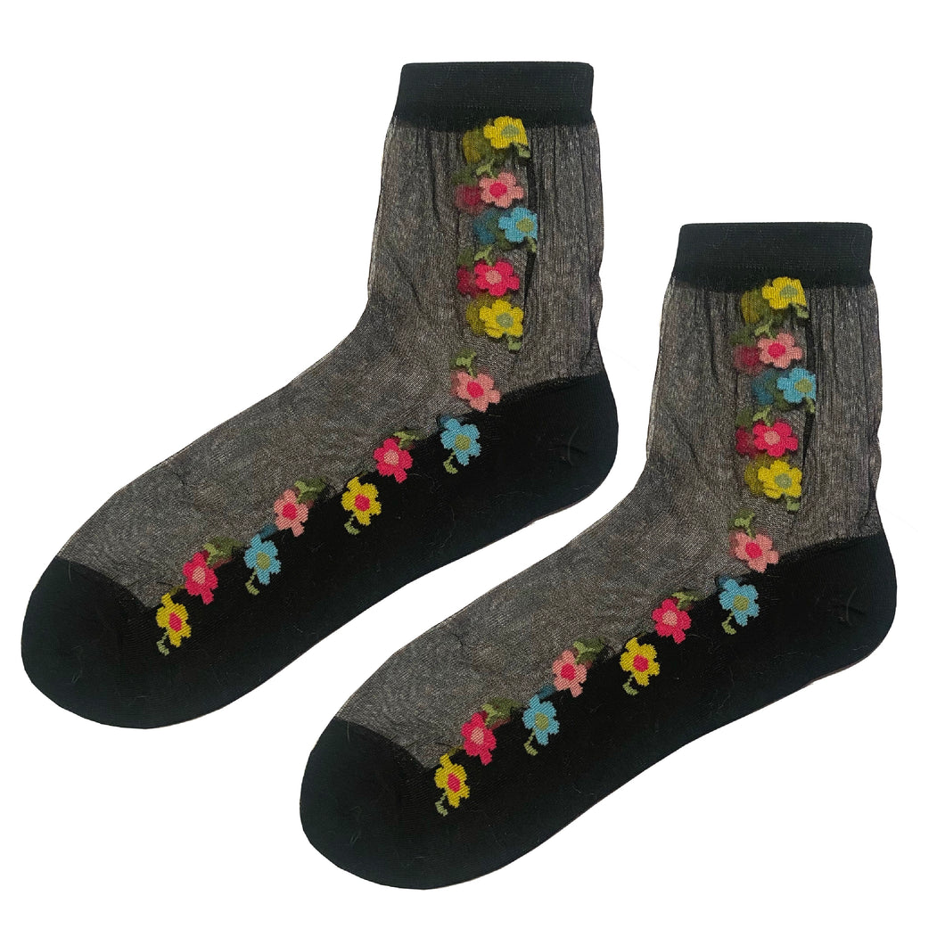 Floral Black Socks